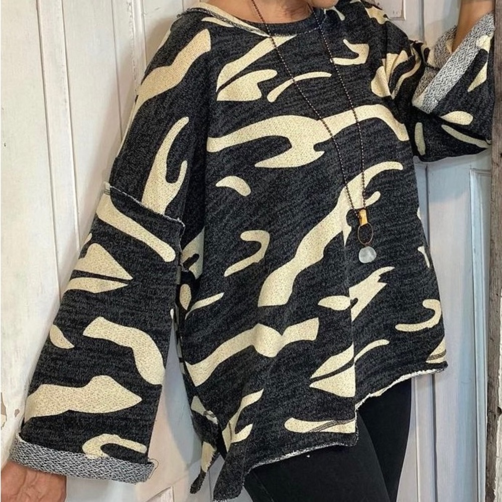 Relaxed fit, boutique camo print sweater